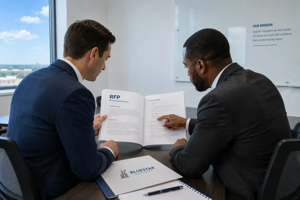Registered Subcontracting Partner discussing project with BlueStar