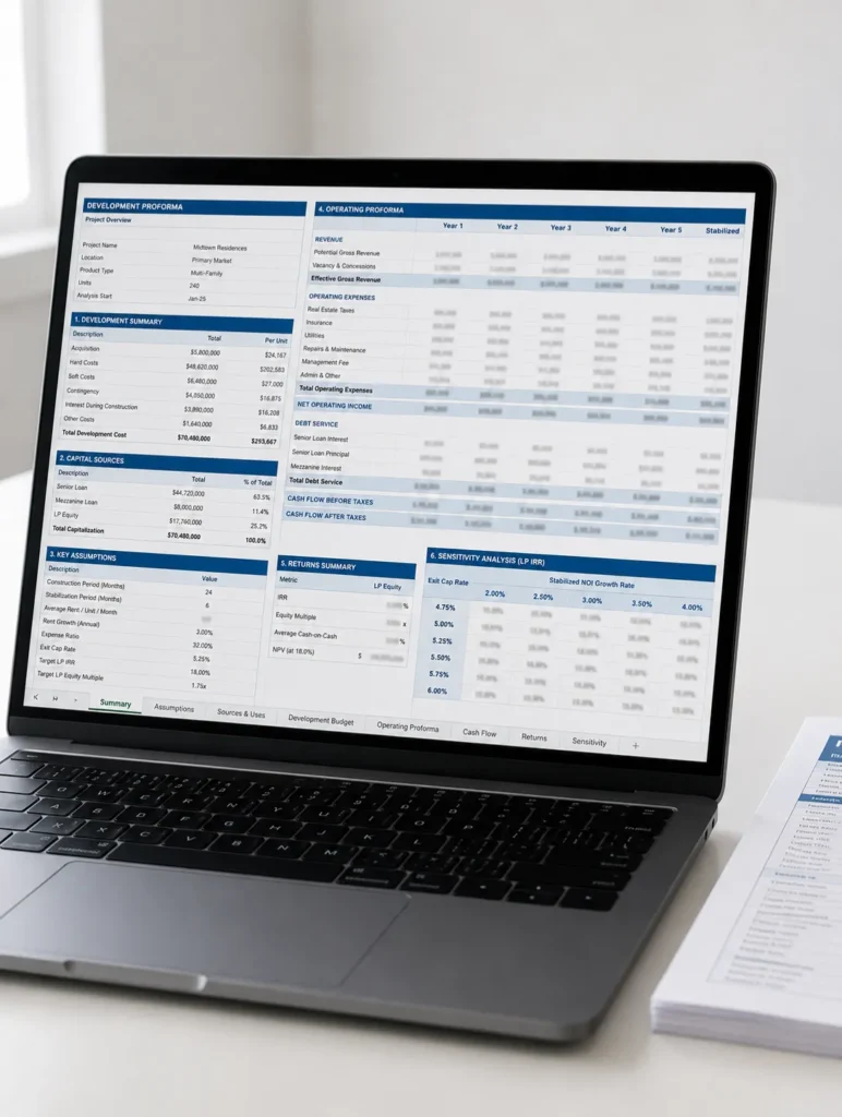 Real Estate Financial Modeling snapshot made by BlueStar analyst
