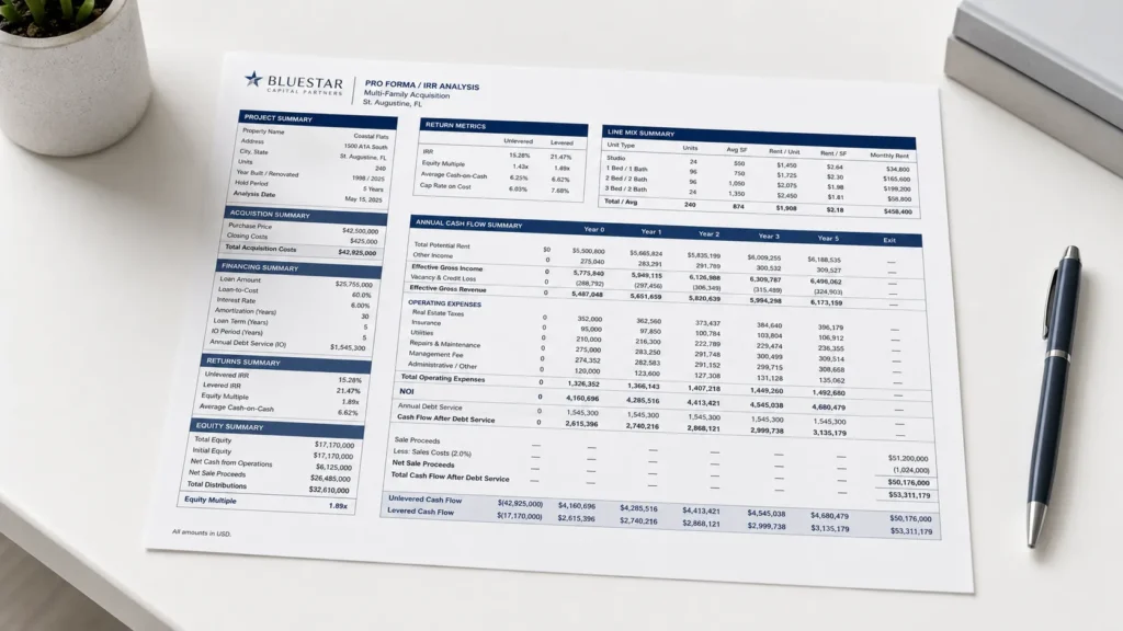 real estate pro forma calculator on desk